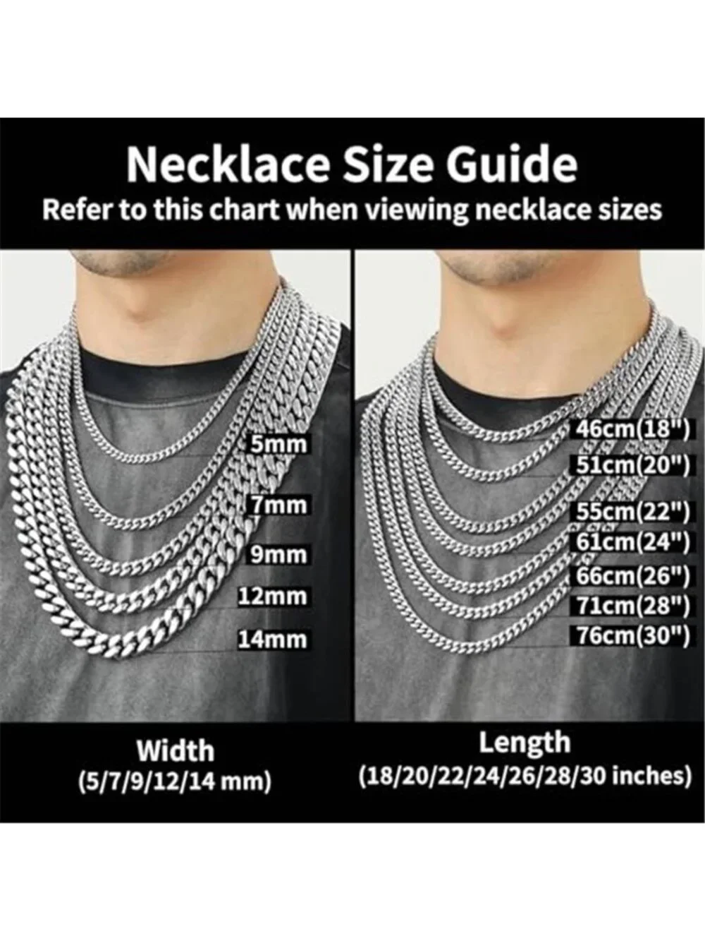 Men's 9mm Cuban Link Chain Miami Stainless Steel No Tarnish
